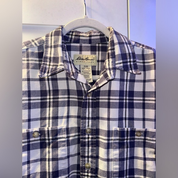 Eddie Bauer Flannel Shirt Blue White Check Tartan Mens Medium 90s style vintage - Picture 5 of 7